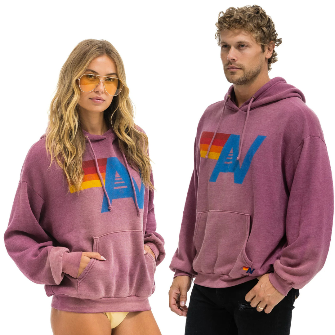 Aviator Nation Unisex Vintage Logo Relaxed Pullover Hoodie - Faded Berry