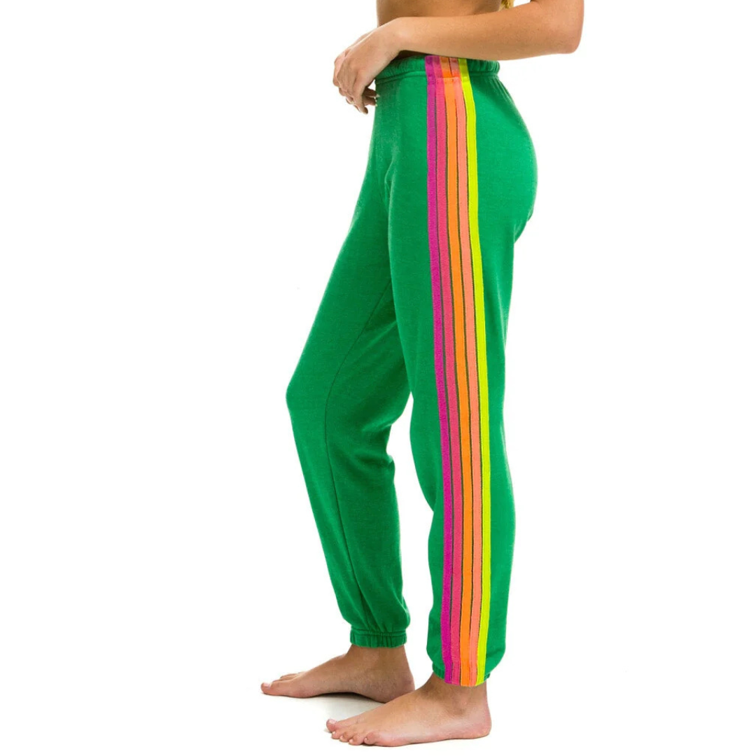 Aviator Nation Women's 5 Stripe Sweatpants - Kelly Green / Neon Pink
