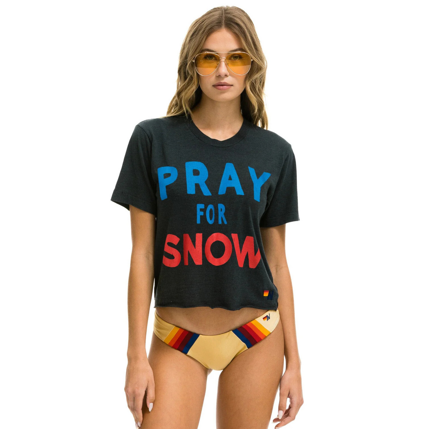 Aviator Nation - Women's Pray for Snow Boyfriend Tee - Charcoal