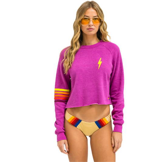 Aviator Nation Adult Bolt Embroidery Classic Cropped Crew Sweatshirt - Magenta / Orange Yellow