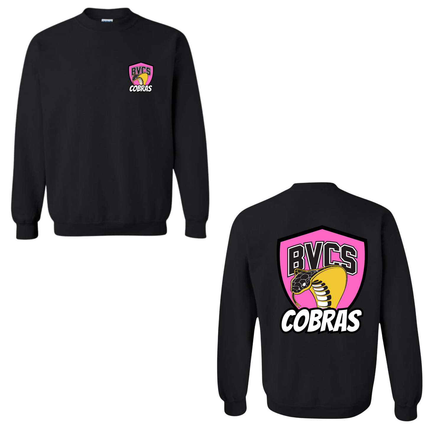 BVCS Crewneck Sweatshirt - Neon Pink Cobra Crests - Black