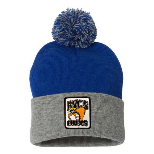 BVCS Patch Pom Pom Knit Toque - Royal / Heather Grey