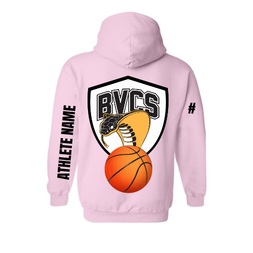 BVCS Basketball Personalized Dual Logo Hooded Sweatshirt - Soft Pink (Youth & Adult)