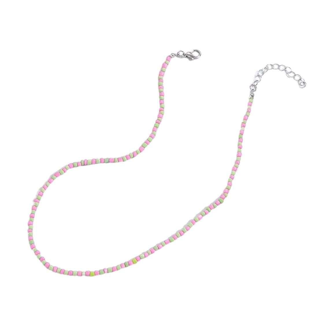 Bohemian Beaded Necklace - Green and Pink