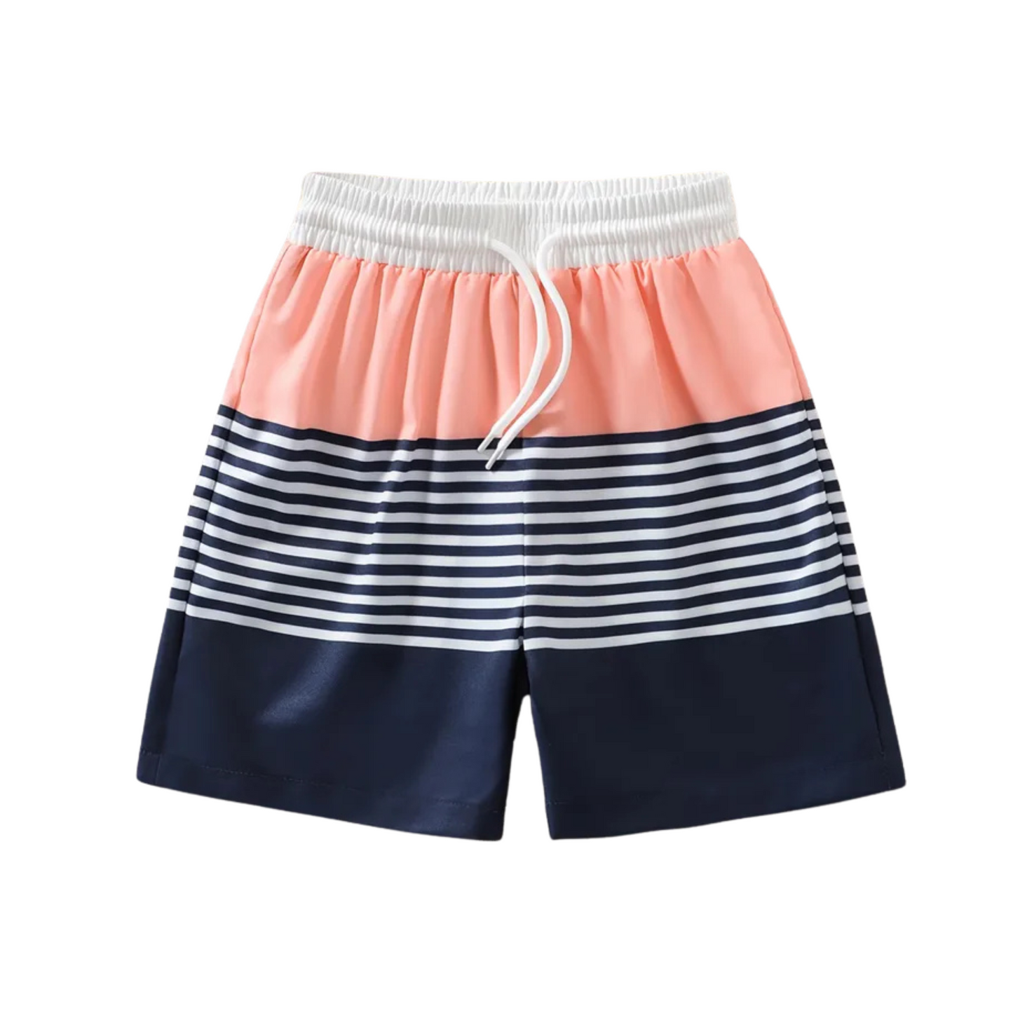 Boys Mid-Length Swim Trunks - Navy Boho Stripe