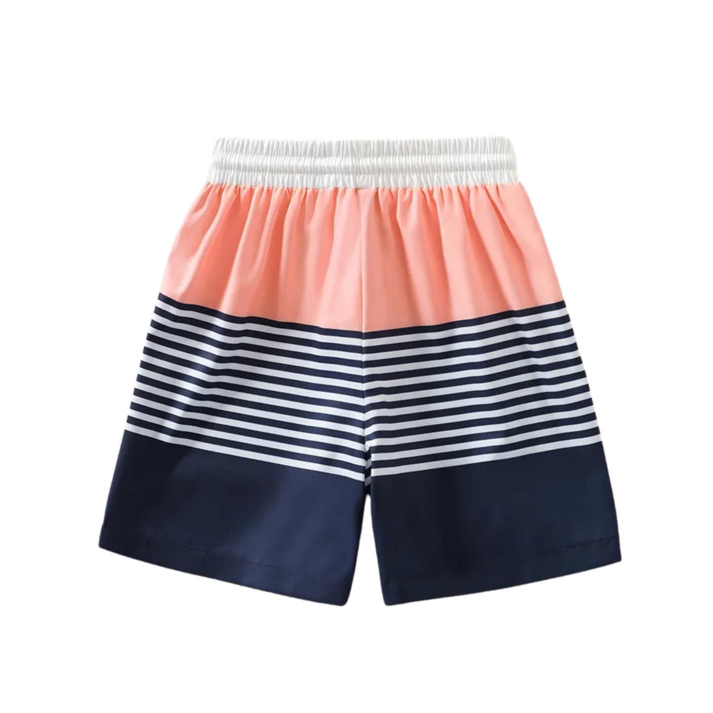 Boys Mid-Length Swim Trunks - Navy Boho Stripe