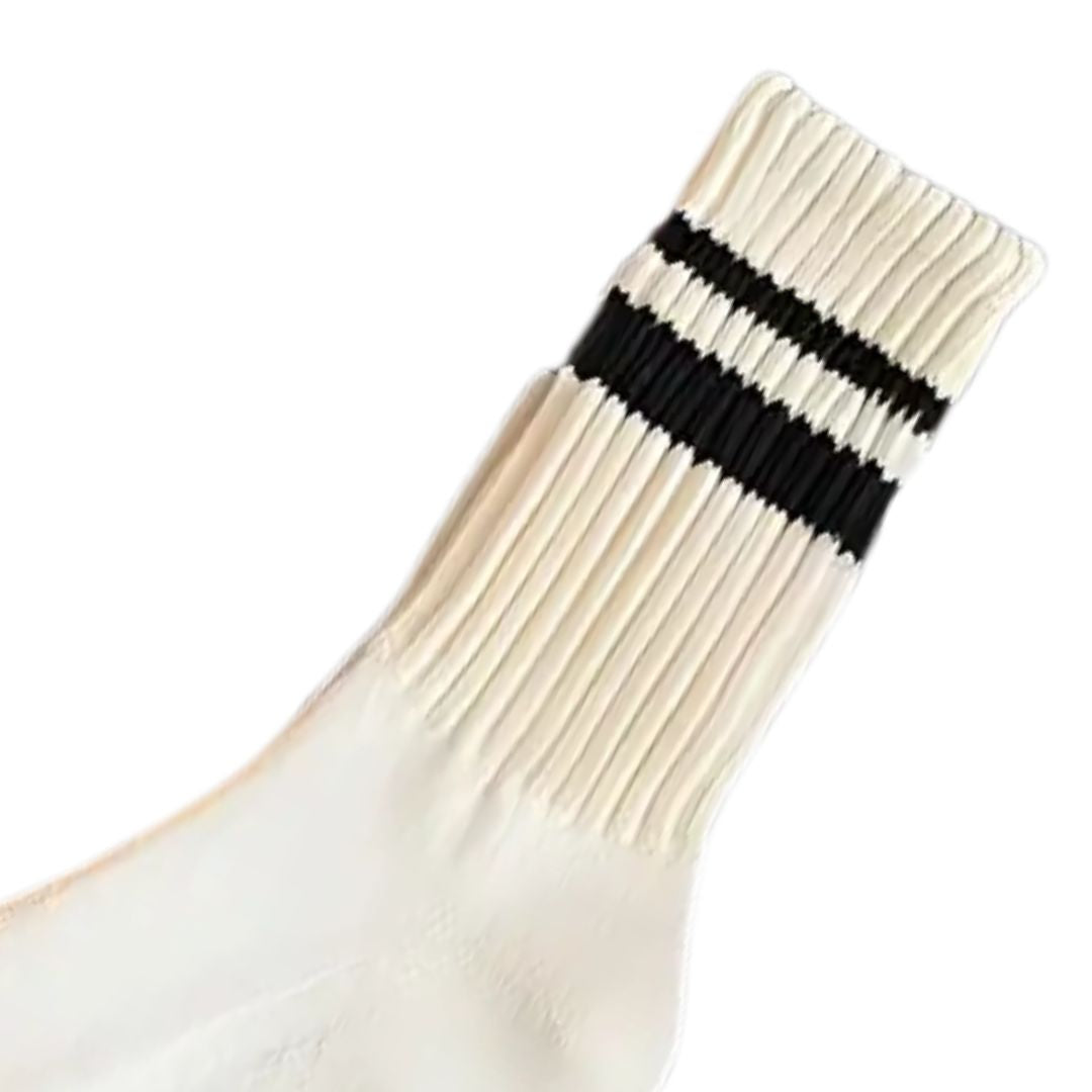 Double Stripe Chunky Knit Crew Socks