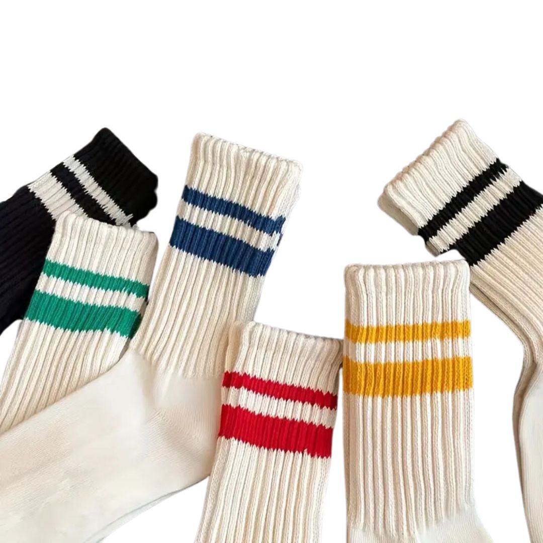 Double Stripe Chunky Knit Crew Socks