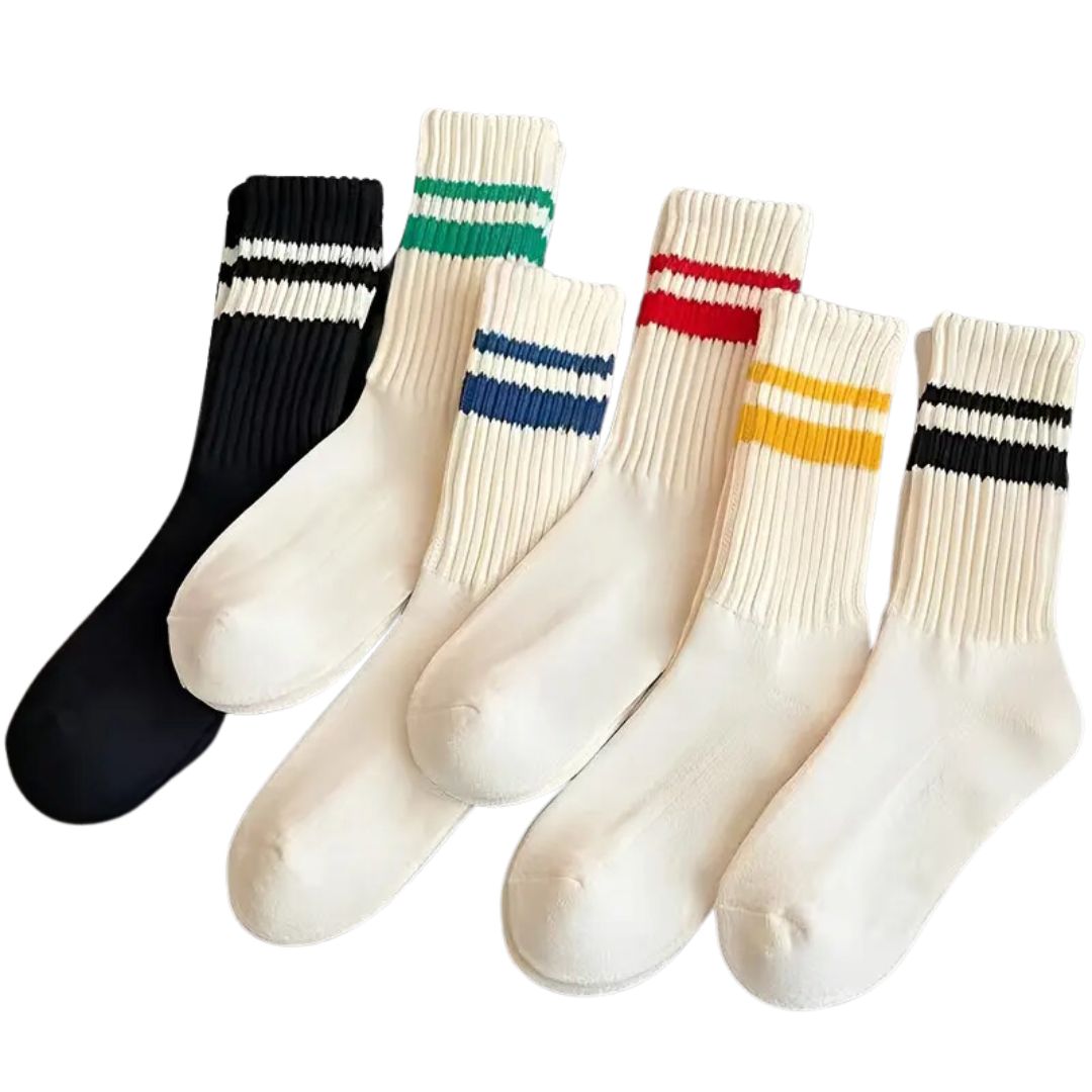Double Stripe Chunky Knit Crew Socks