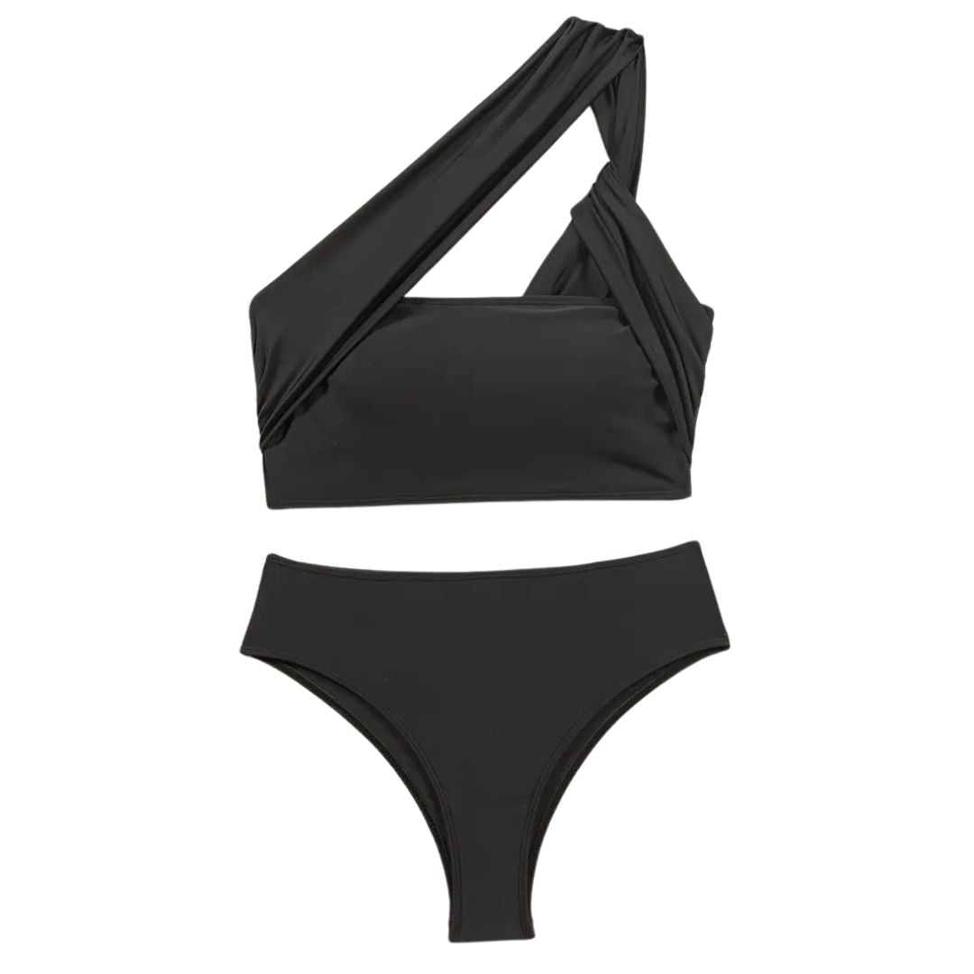 Elegant Asymmetric Bikini Swim Suit - Black