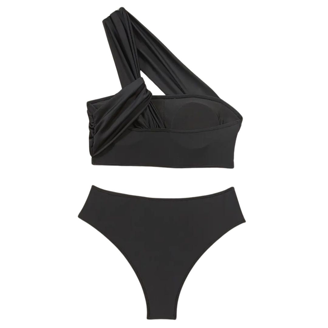 Elegant Asymmetric Bikini Swim Suit - Black