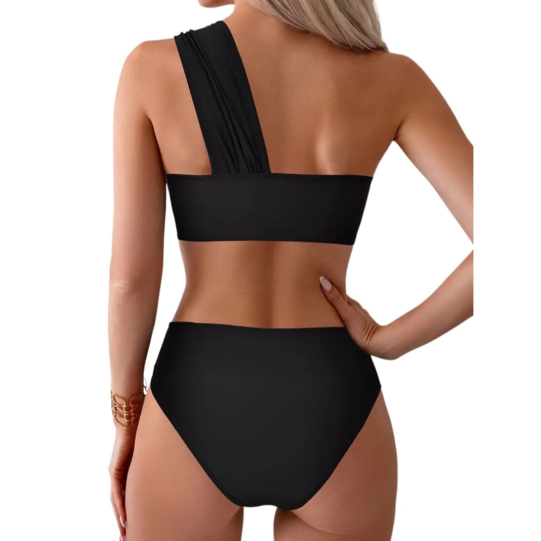 Elegant Asymmetric Bikini Swim Suit - Black