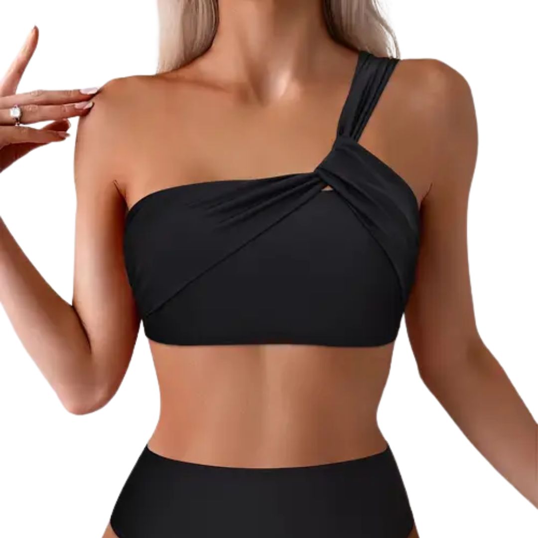 Elegant Asymmetric Bikini Swim Suit - Black