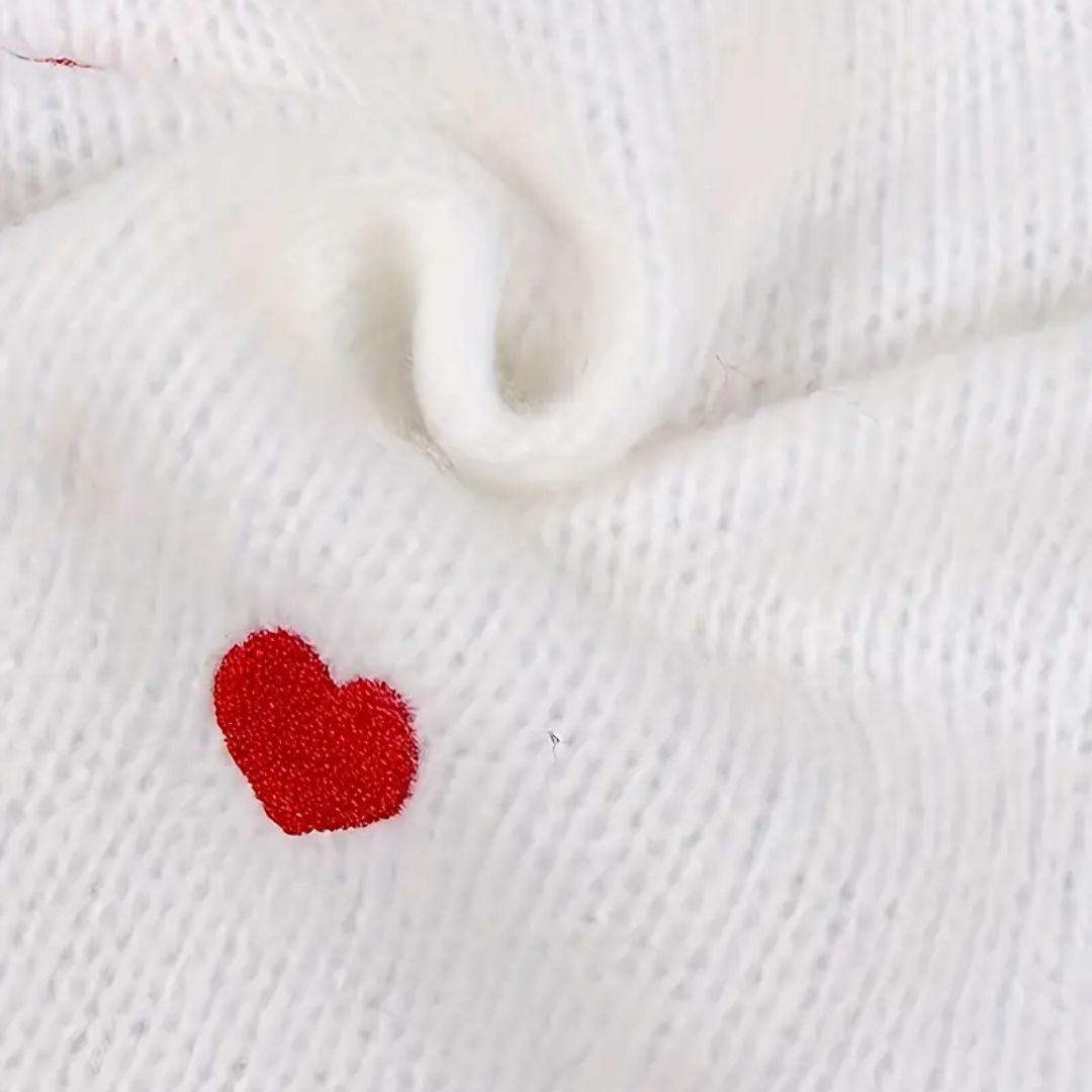 Embroidered Hearts Knit Sweater - White
