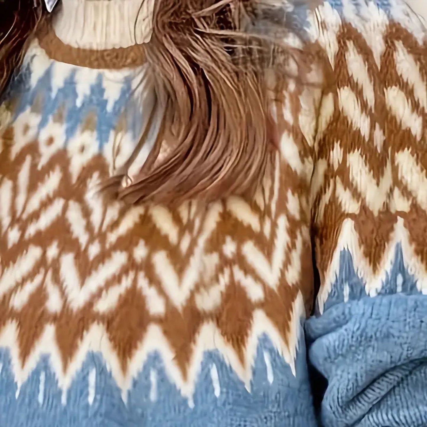 Fair Isle Knit Sweater - Powder Blue / Cream / Tan