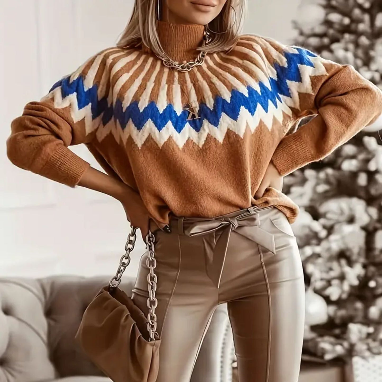 Geometric Zig Zag Knit Sweater
