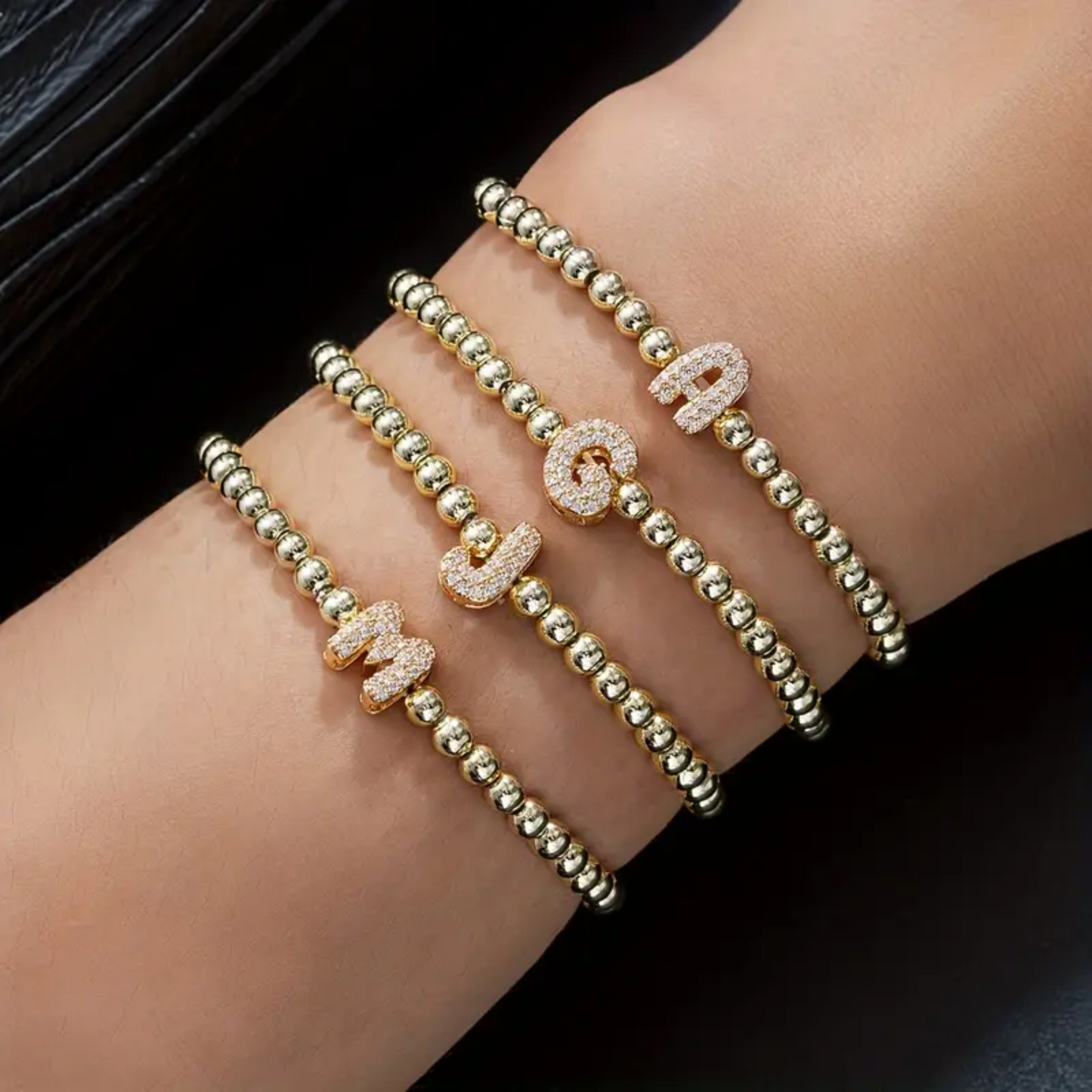 Golden Bubble Sparkle Letter Bracelet