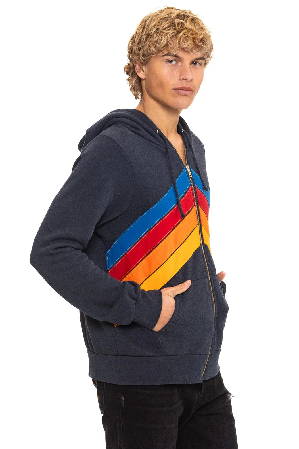 Aviator Nation Adult Mountain Stitch Chevron 4 Zip Hoodie - Charcoal