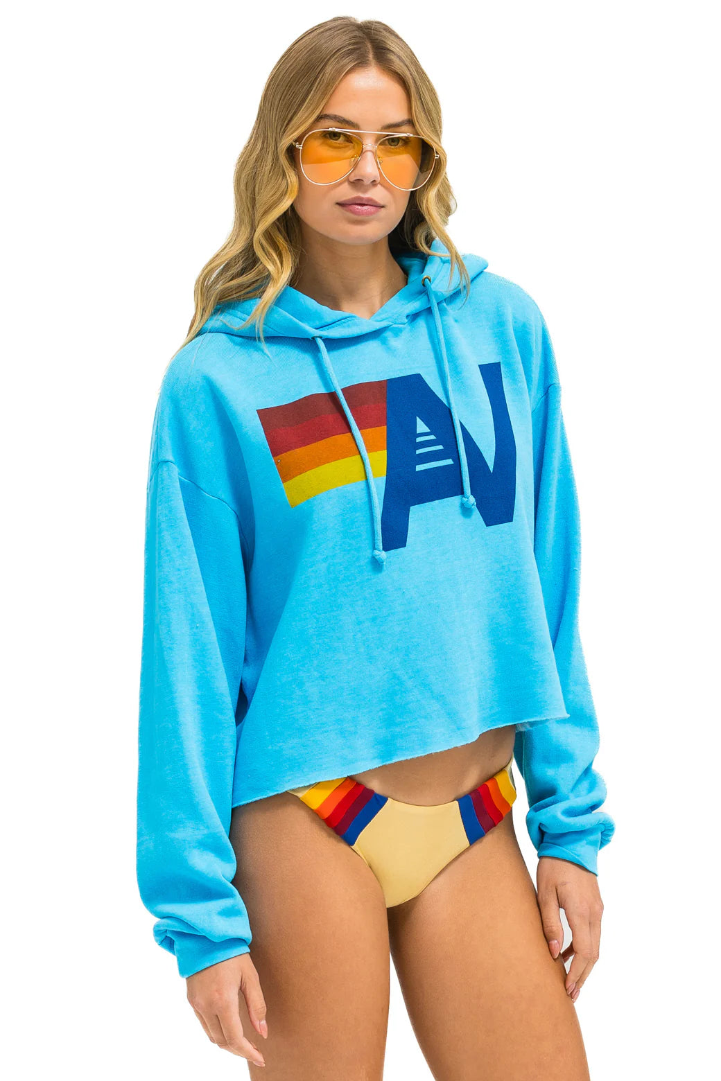 Aviator Nation - Adult Logo Cropped Pullover Relaxed Hoodie - Neon Blue