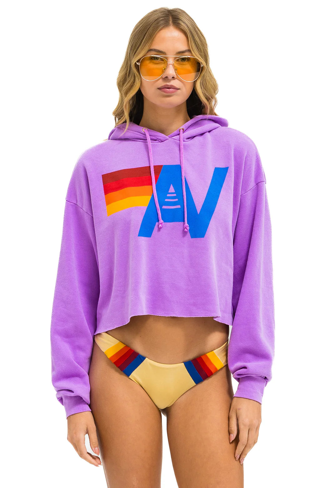 Aviator Nation - Adult Logo Cropped Pullover Relaxed Hoodie - Neon Purple