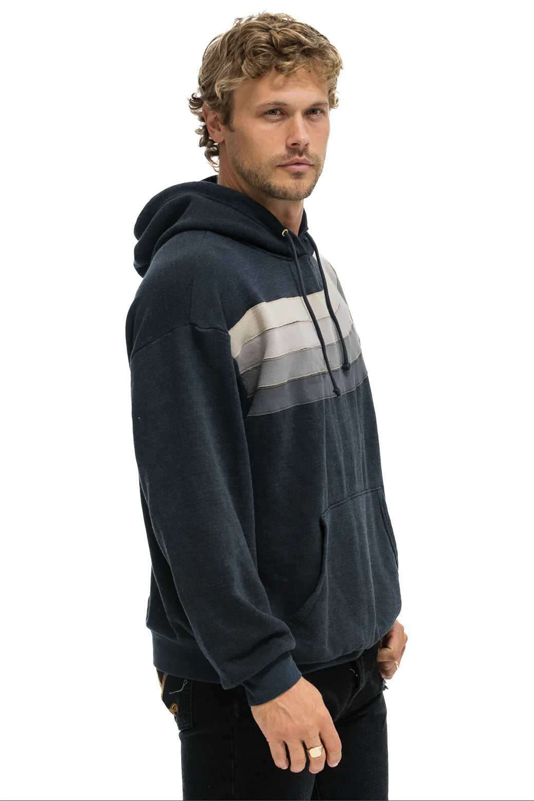 Aviator Nation - Adult Unisex Wave Stripe Pullover Relaxed Hoodie - Charcoal / Charcoal