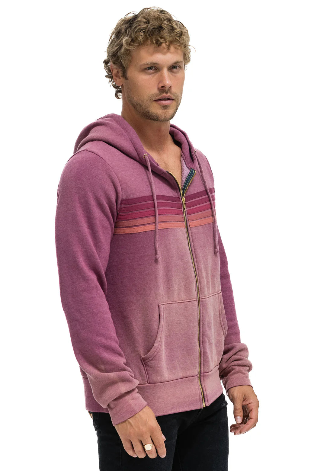 Aviator Nation - Adult 5 Stripe Zip Hoodie - Faded Berry
