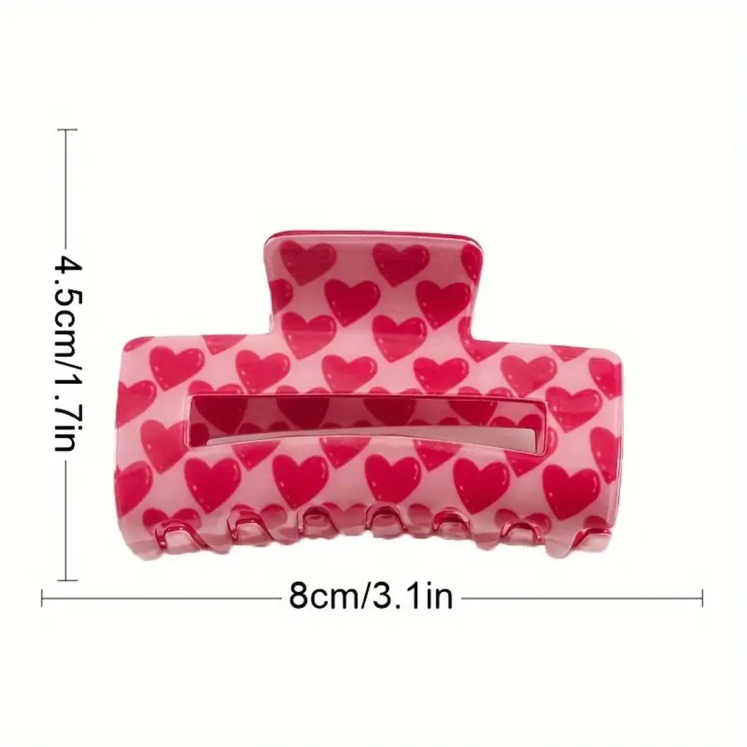 Happy Hearts Hair Claw Clip - Pink / Red