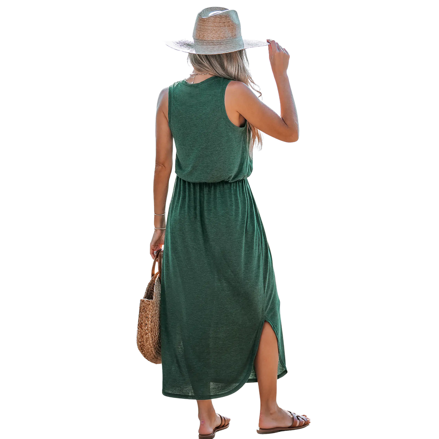 Heathered Forest Side Slit Maxi Dress