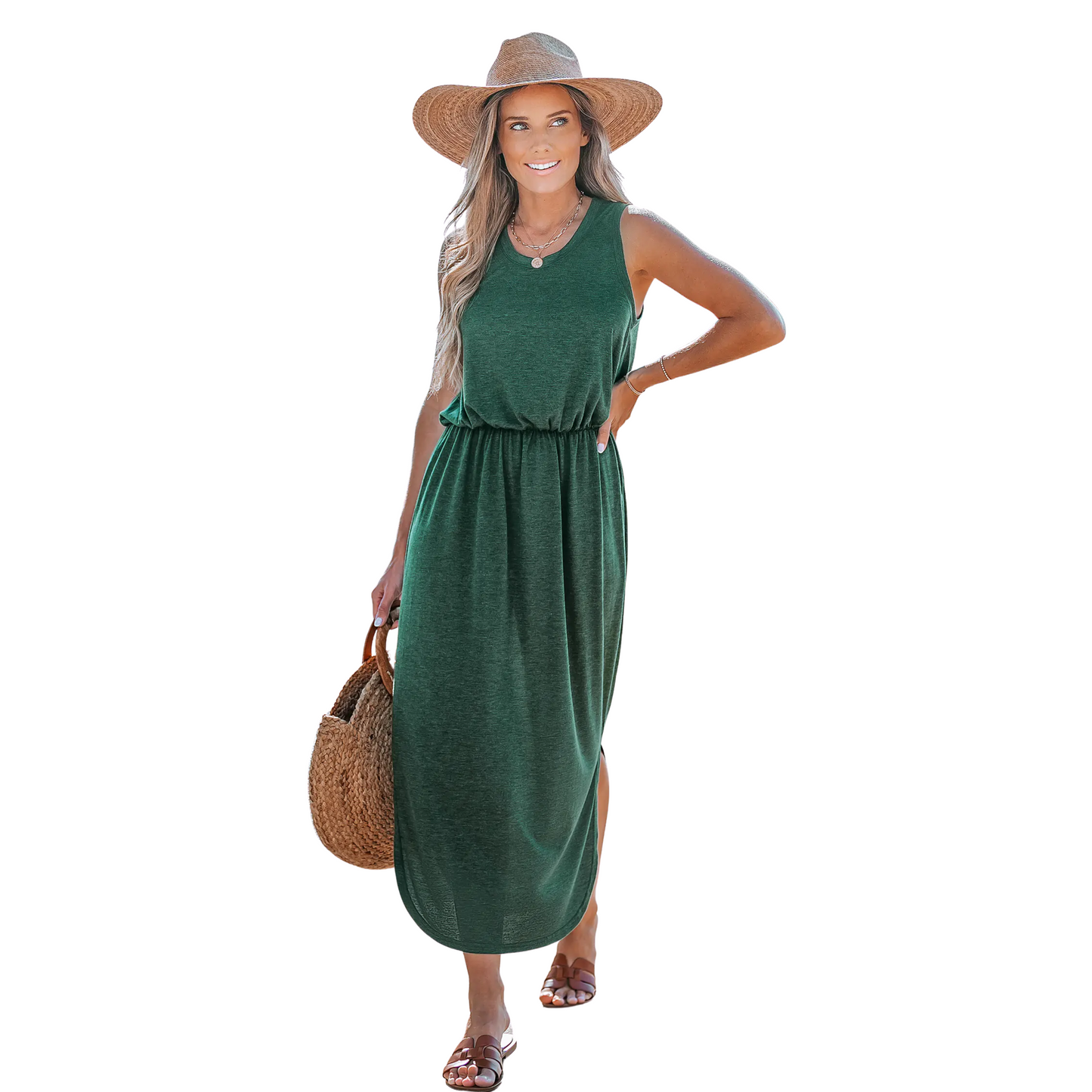 Heathered Forest Side Slit Maxi Dress