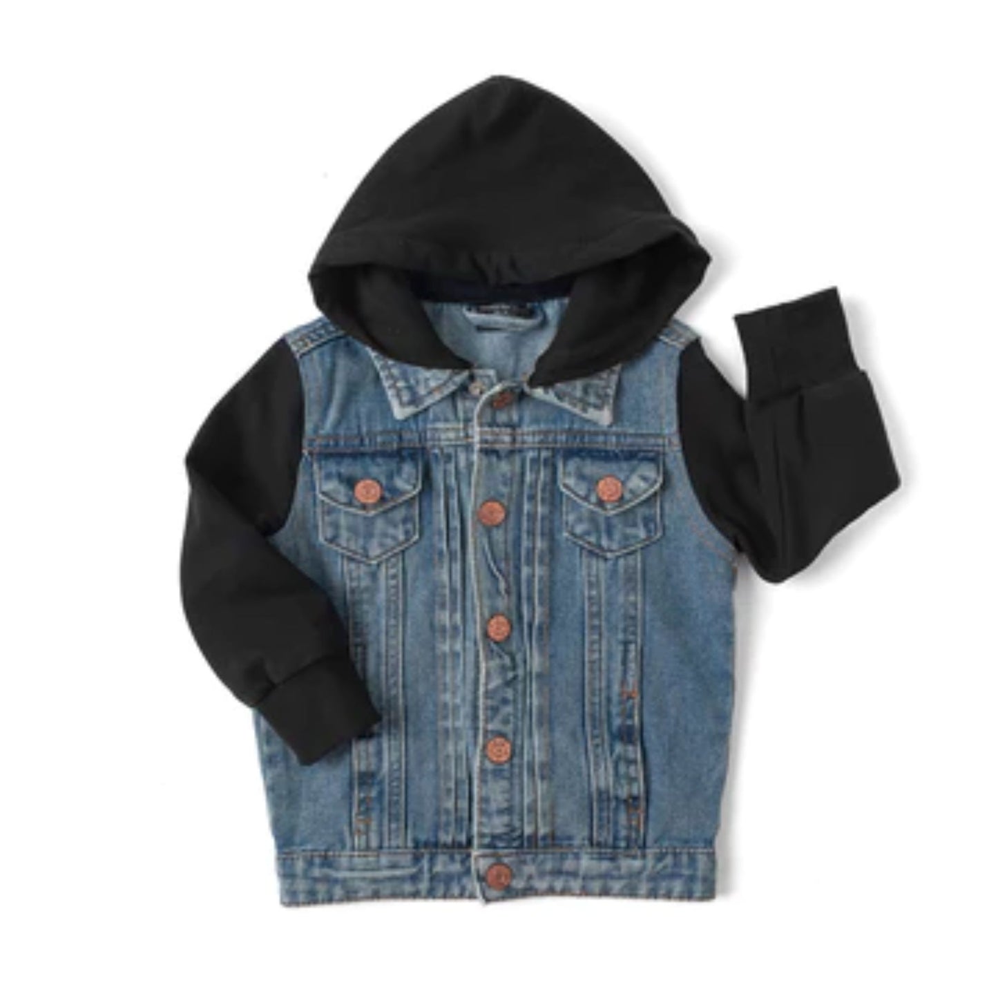 Hooded Denim Jacket - Black
