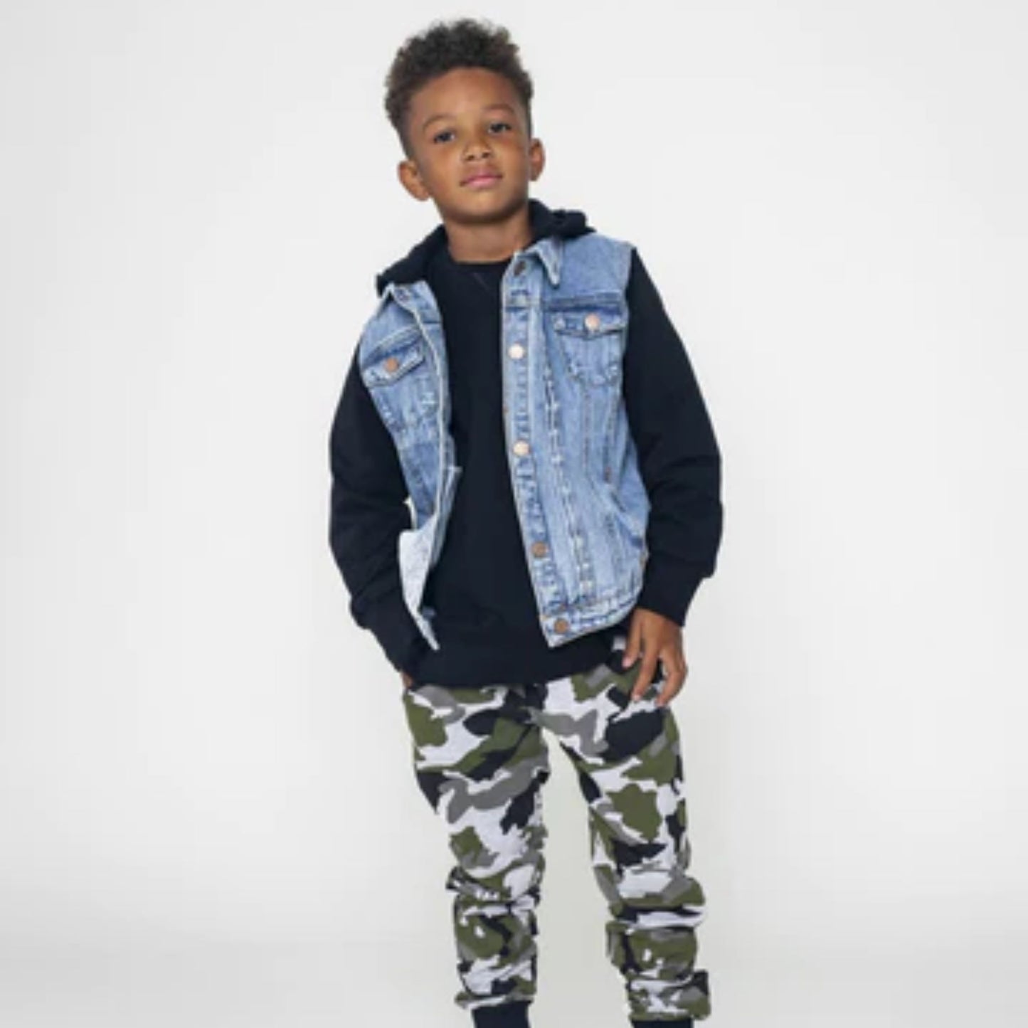 Hooded Denim Jacket - Black