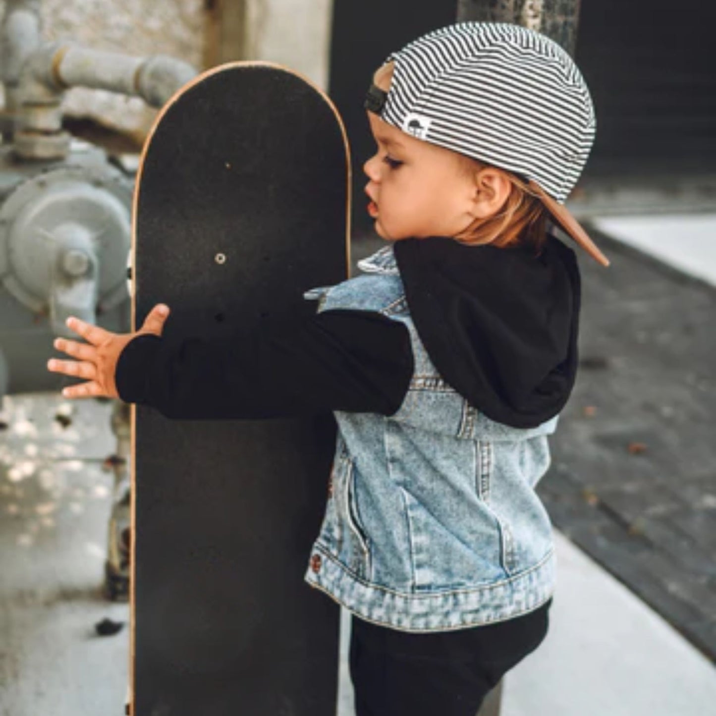Hooded Denim Jacket - Black