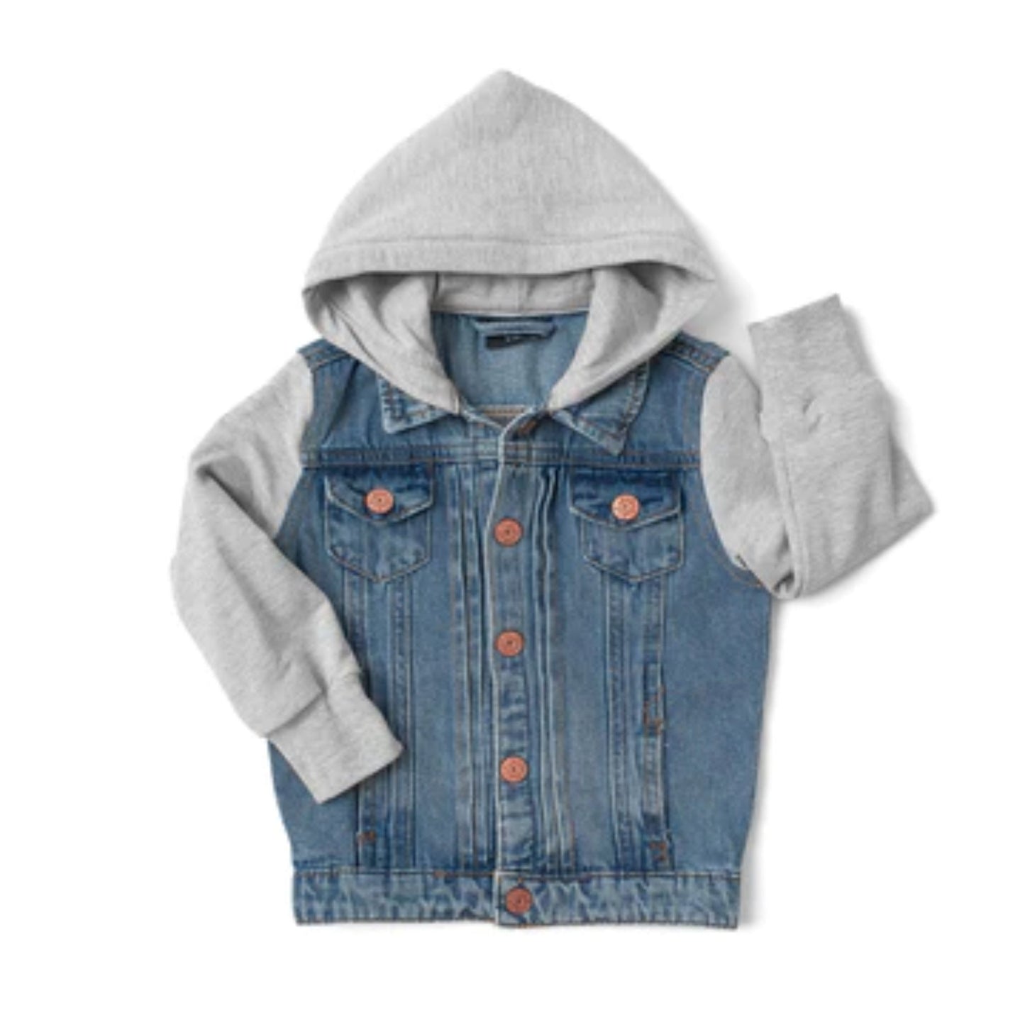 Hooded Denim Jacket - Grey