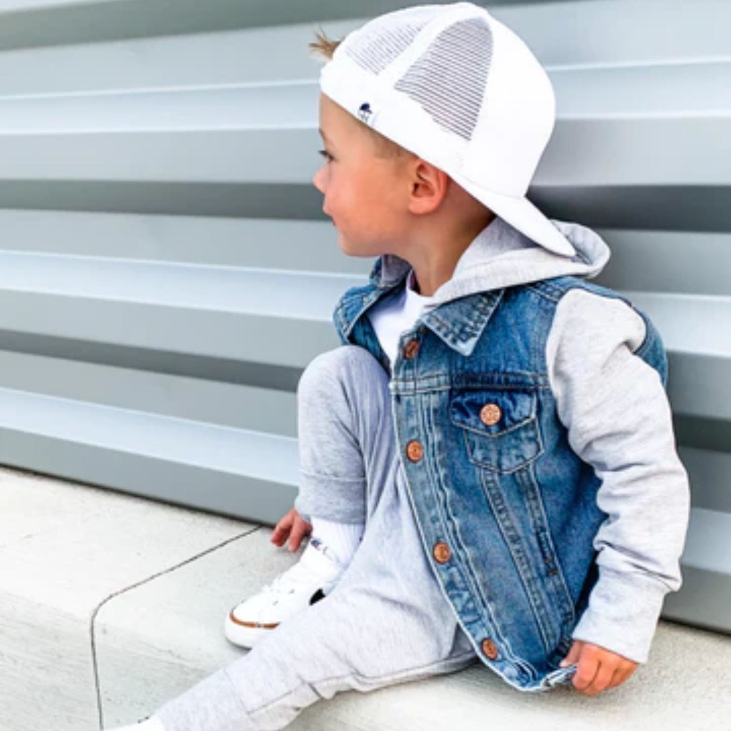 Hooded Denim Jacket - Grey
