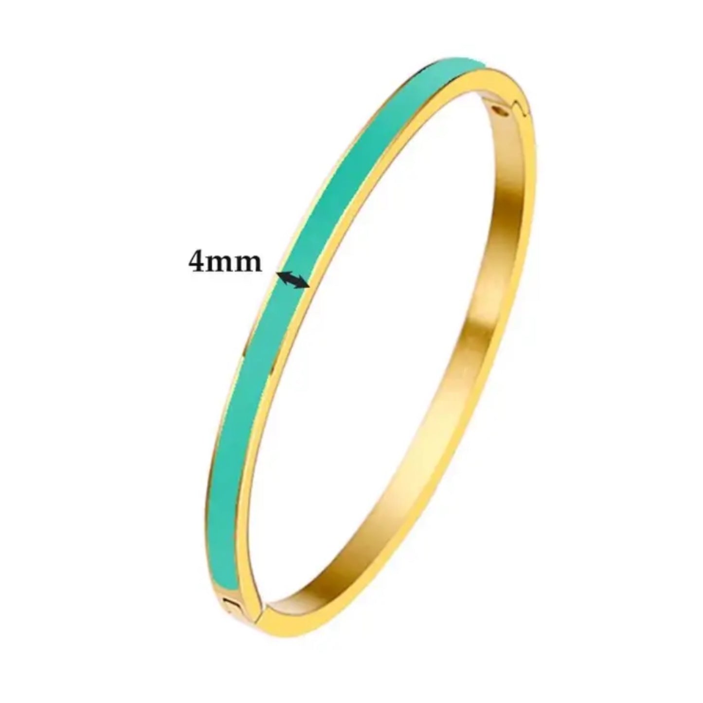 Colorful Enamel Hinged Bracelet - Turquoise Blue