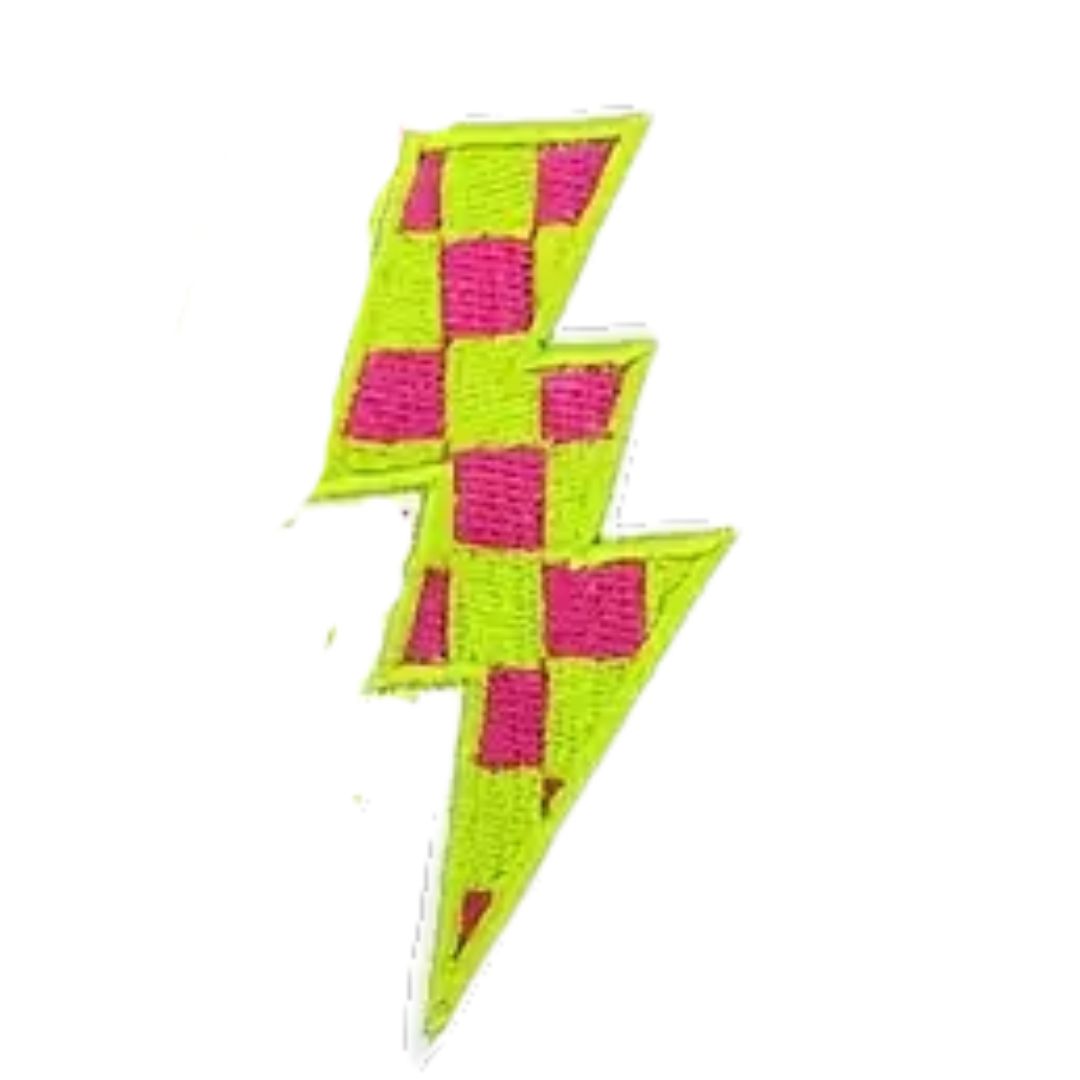 Iron on Patch - Checkerboard Lightning (8.3 cm x 3.9 cm)