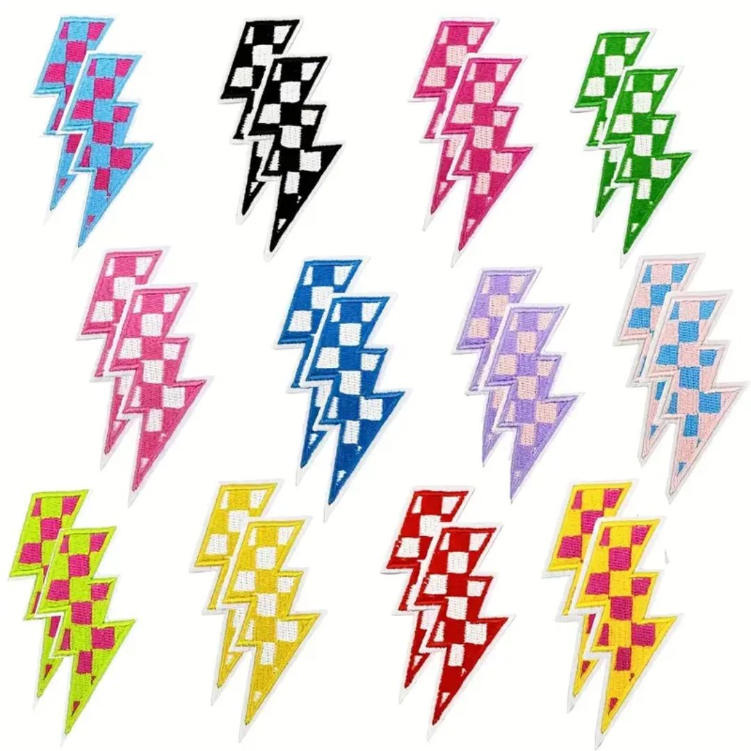 Iron on Patch - Checkerboard Lightning (8.3 cm x 3.9 cm)