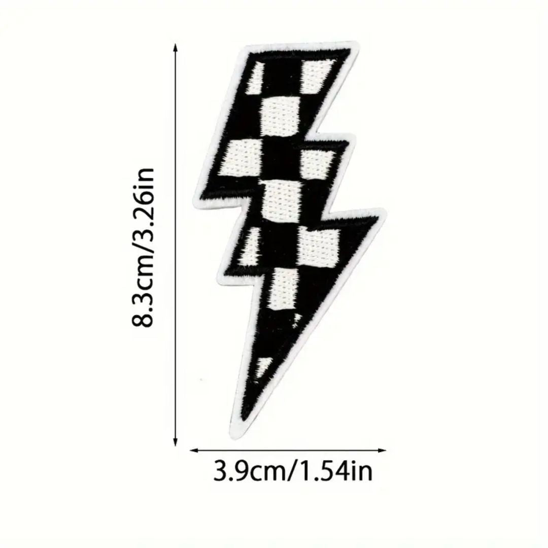 Iron on Patch - Checkerboard Lightning (8.3 cm x 3.9 cm)