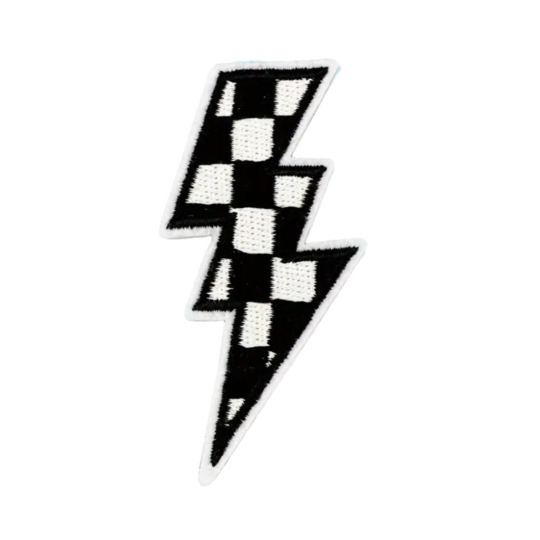 Iron on Patch - Checkerboard Lightning (8.3 cm x 3.9 cm)