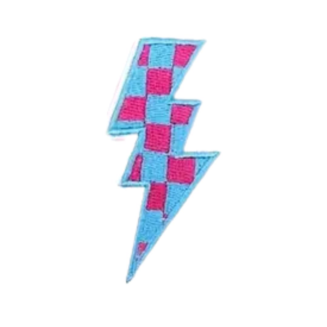 Iron on Patch - Checkerboard Lightning (8.3 cm x 3.9 cm)