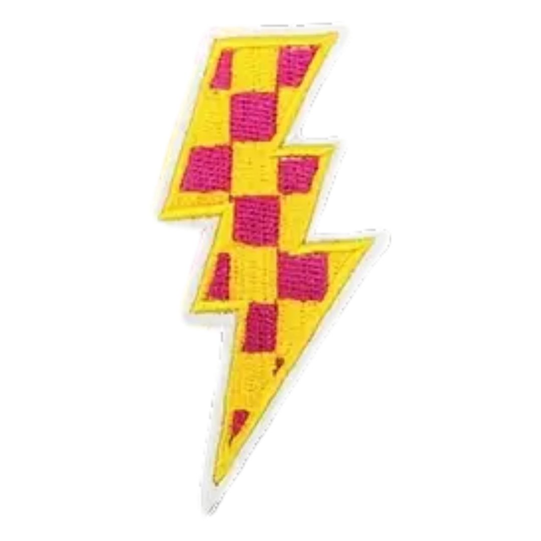Iron on Patch - Checkerboard Lightning (8.3 cm x 3.9 cm)