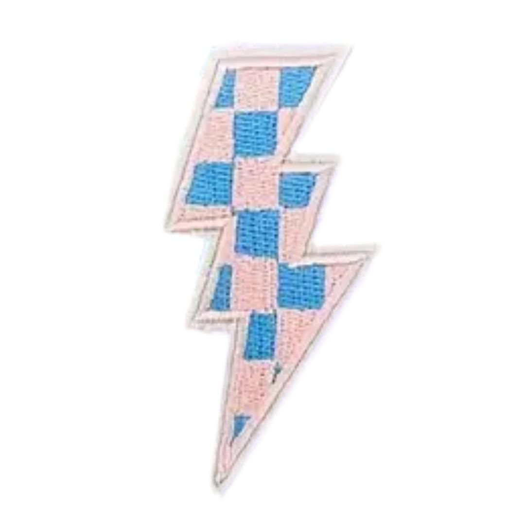 Iron on Patch - Checkerboard Lightning (8.3 cm x 3.9 cm)