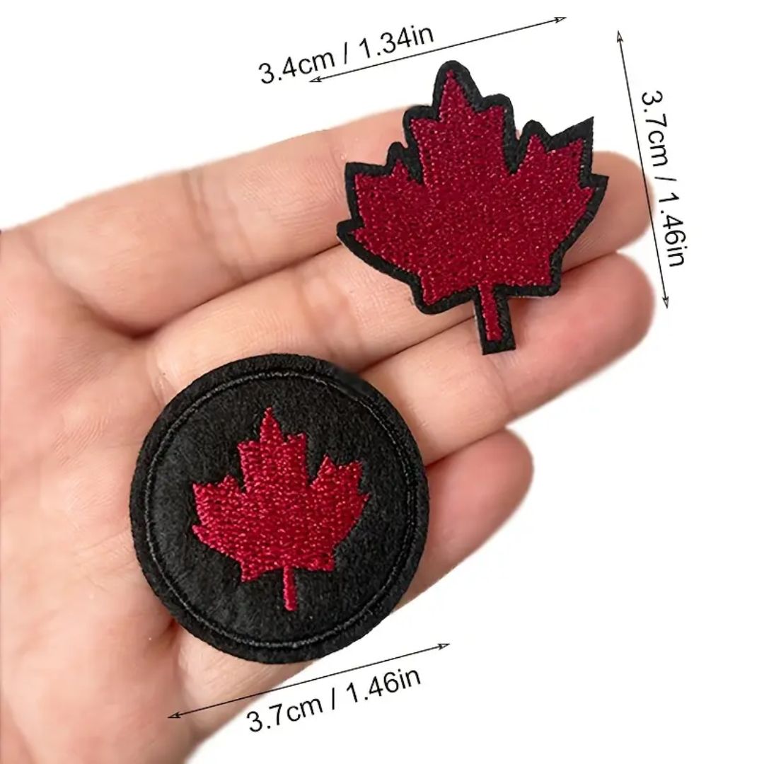 Iron on Patch - Maple Leaf - Black / Red (3.7 cm x 3.4 cm)