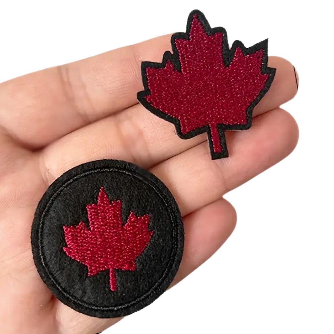 Iron on Patch - Maple Leaf - Black / Red (3.7 cm x 3.4 cm)