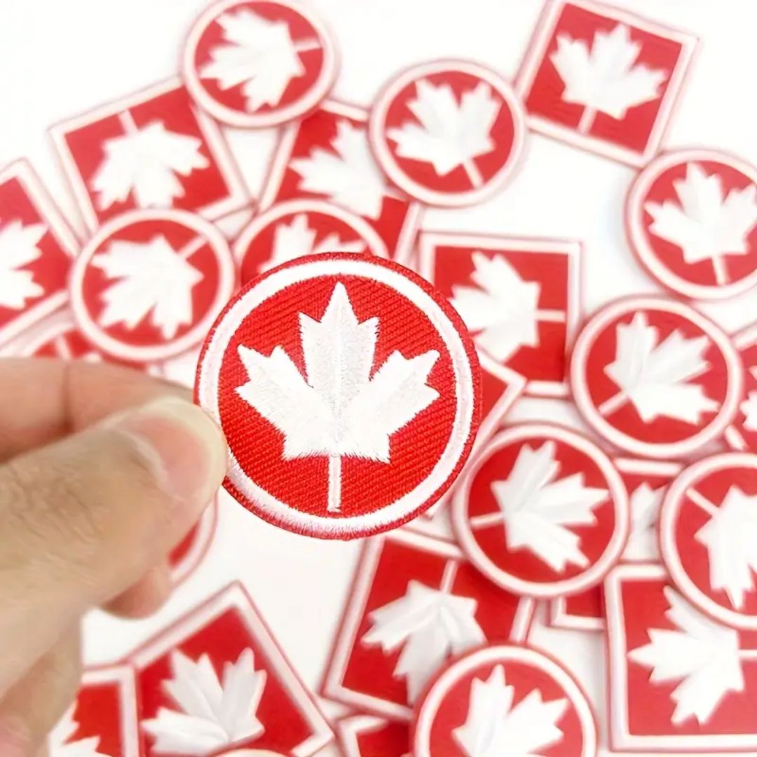Iron on Patch - Oh Canada - Red / White (4.1 cm x 4.1 cm)