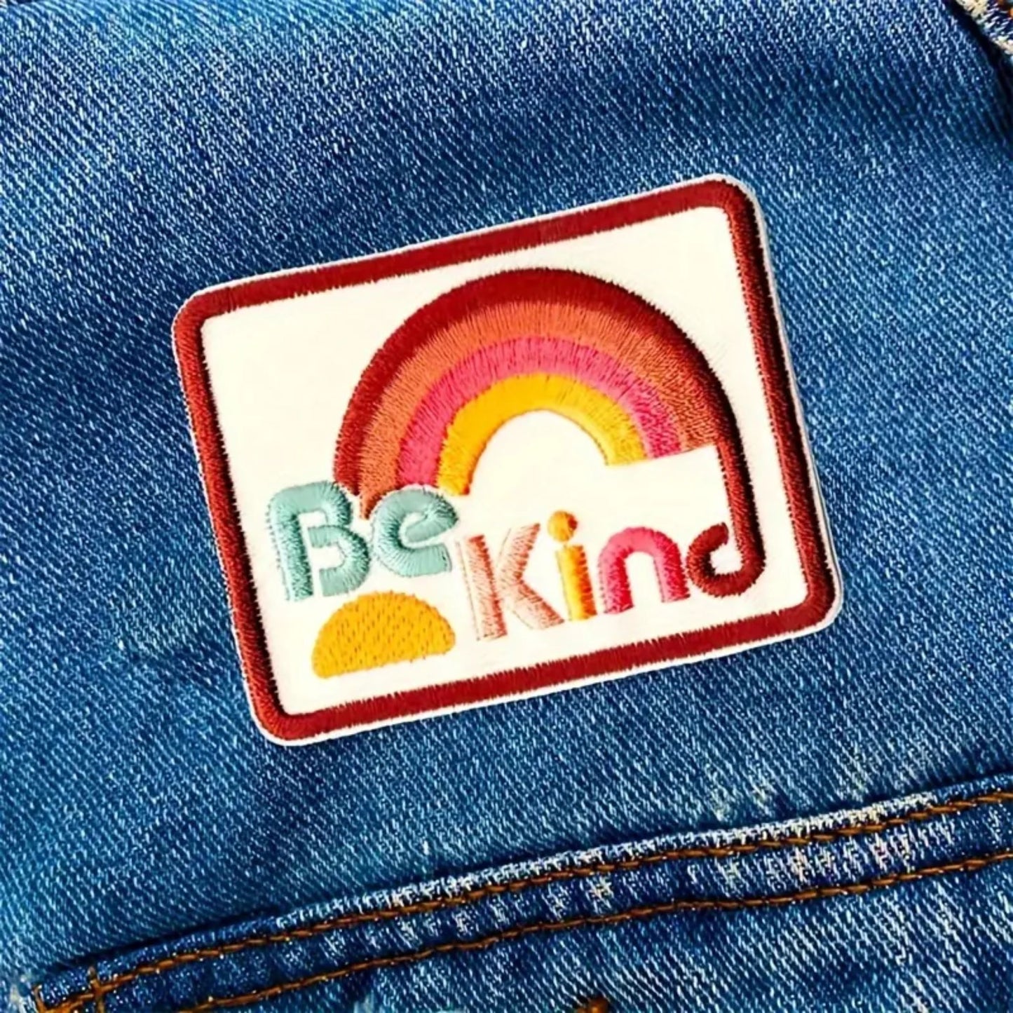 Iron on Patch - Retro Be Kind Rainbow (7.62 cm x 6.35 cm)
