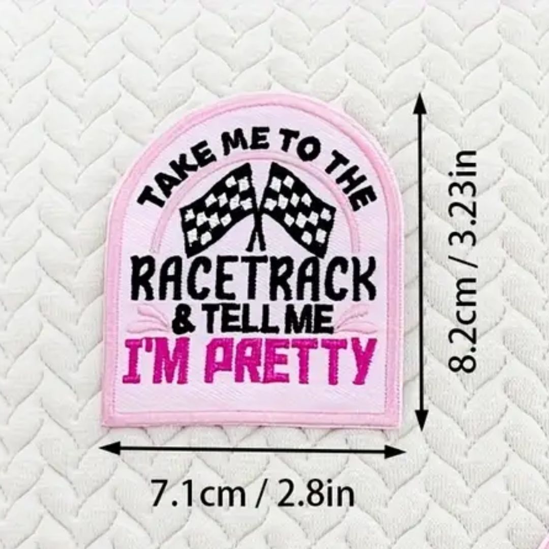 Iron on Patch - Take Me To The Racetrack (7.1 cm x 8.23 cm)