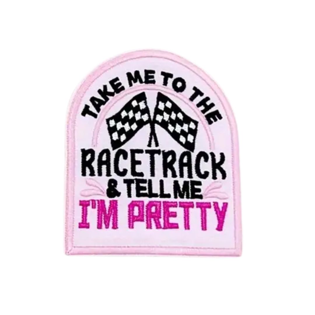 Iron on Patch - Take Me To The Racetrack (7.1 cm x 8.23 cm)