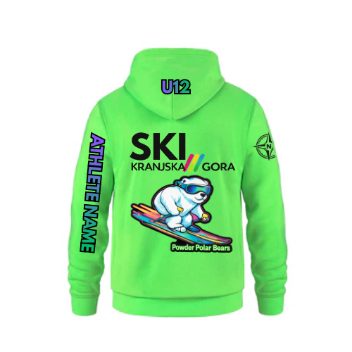 U12 Craigleith Kranjska Gora North Powder Polar Bear Hooded Sweatshirt - Neon Green