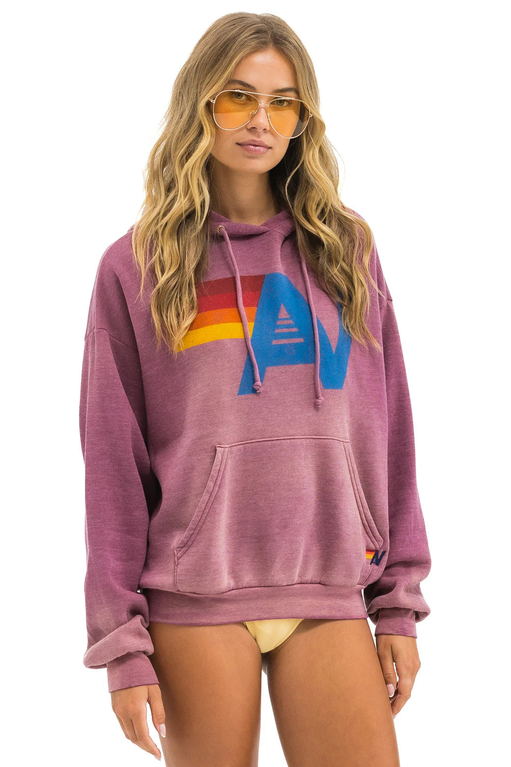 Aviator Nation Unisex Vintage Logo Relaxed Pullover Hoodie - Faded Berry